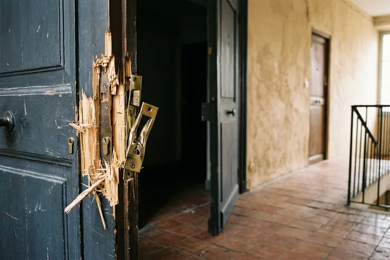 Montant de porte arraché après une effraction